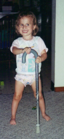 Rachel walking with cane, 2002