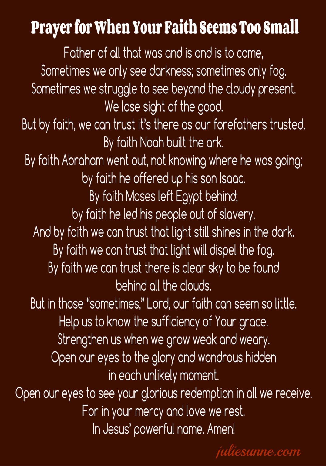 When Your Faith Seems Too Small (a Prayer) - Julie Sunne